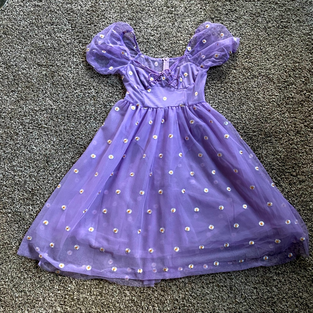 Mesh lavender flower bodysuit dress